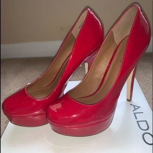 Aldo Platform Heels, Color-Capecoral (Patent Red), Size 38 (US 7.5)